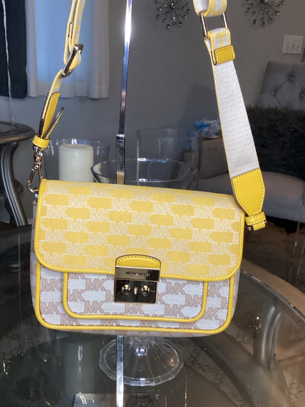 Michael Kors Yellow and White Signature MK Crossbody Bag
